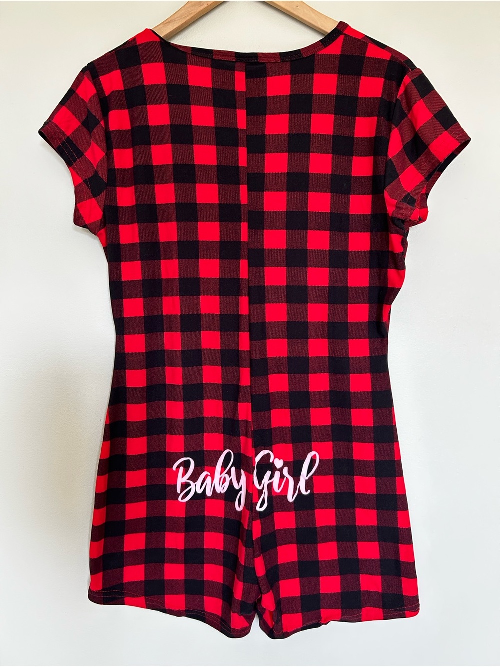 Women’s Fashion Nova Black & Red Baby Girl Plaid Pajama Romper Size XL